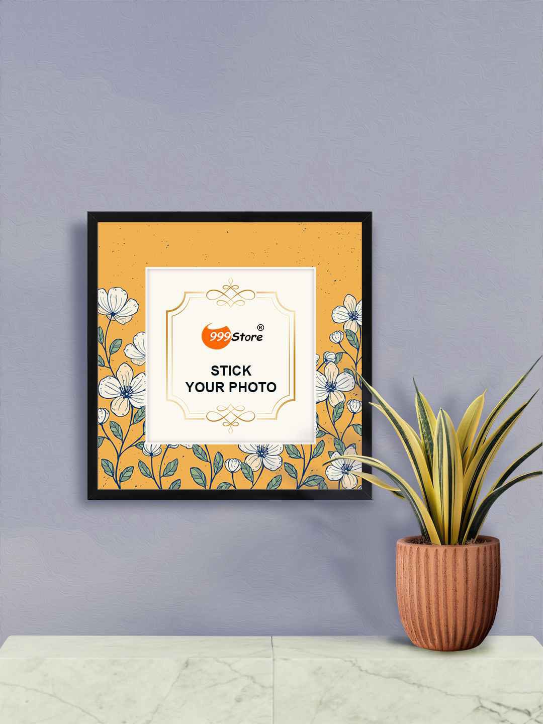

999Store Yellow & White Cherry Blossom Flower Printed Photo Frame