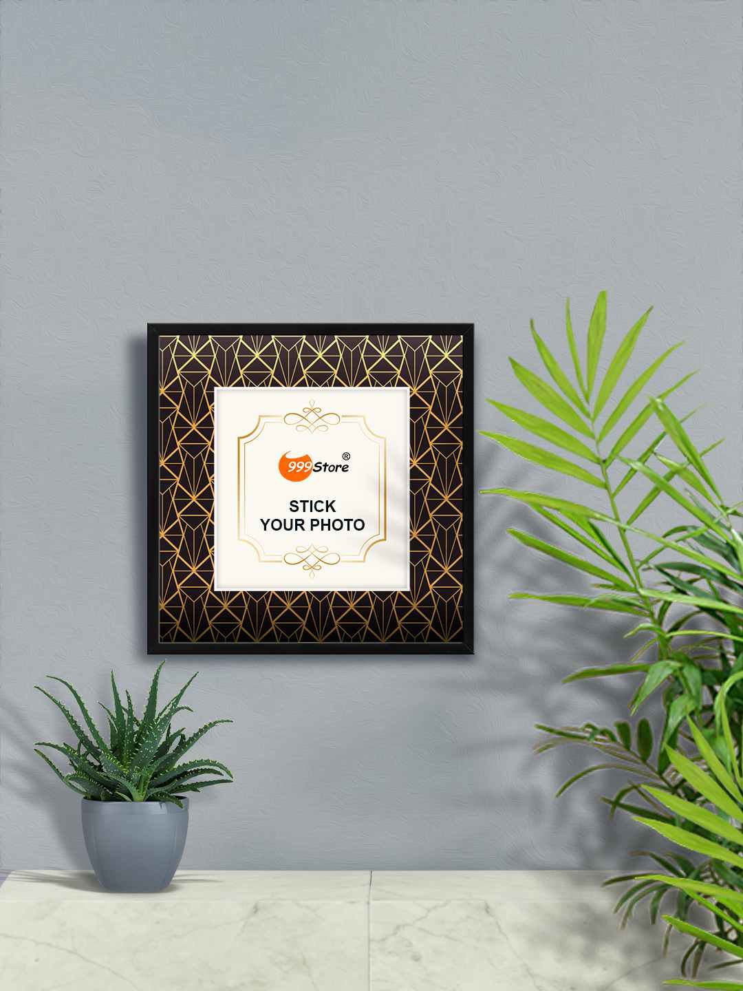 

999Store Brown & Gold Toned Geometric Printed Wall Photo Frames