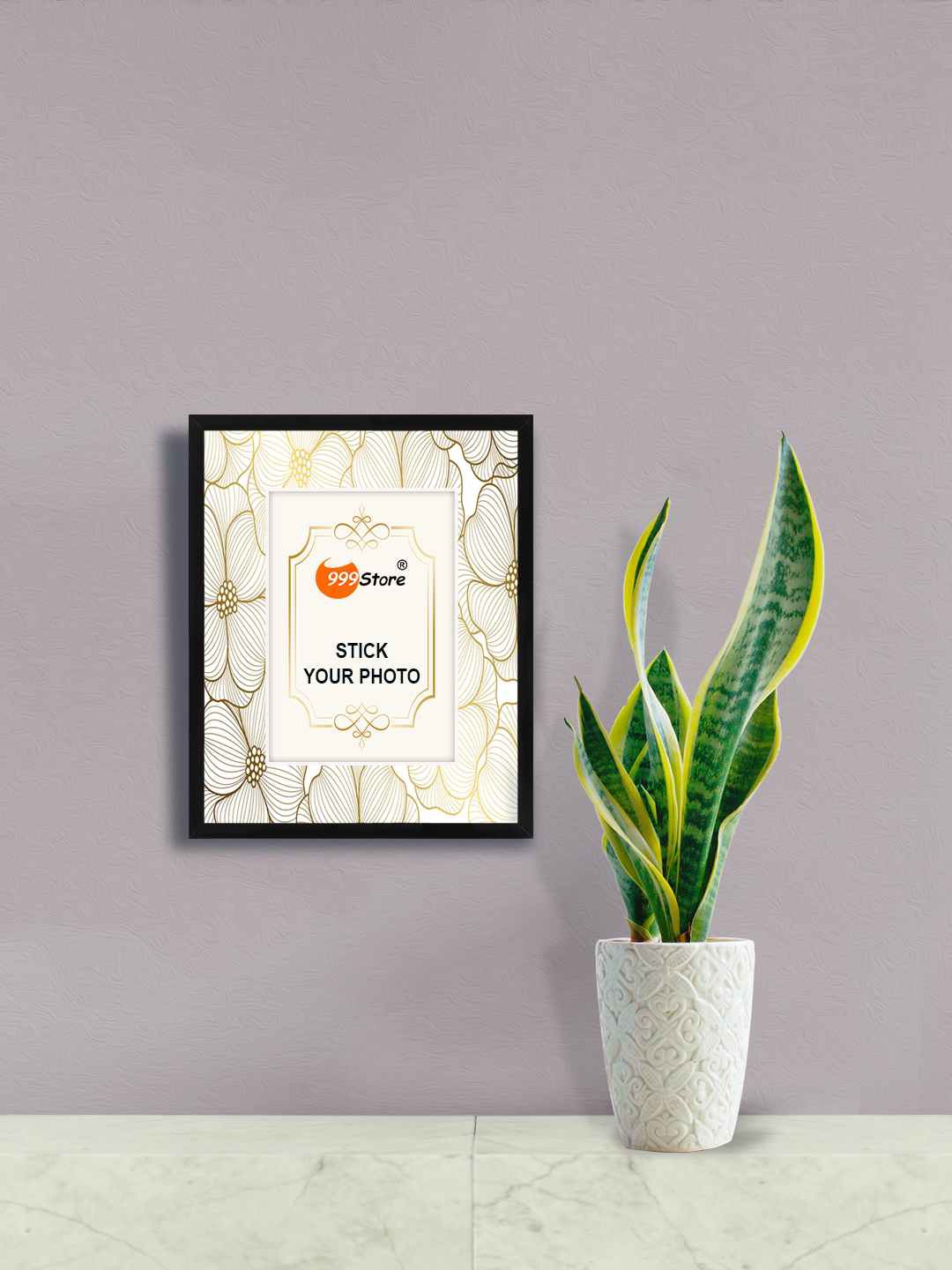 

999Store Gold-Toned & White Flower Printed Wall Photo Frame