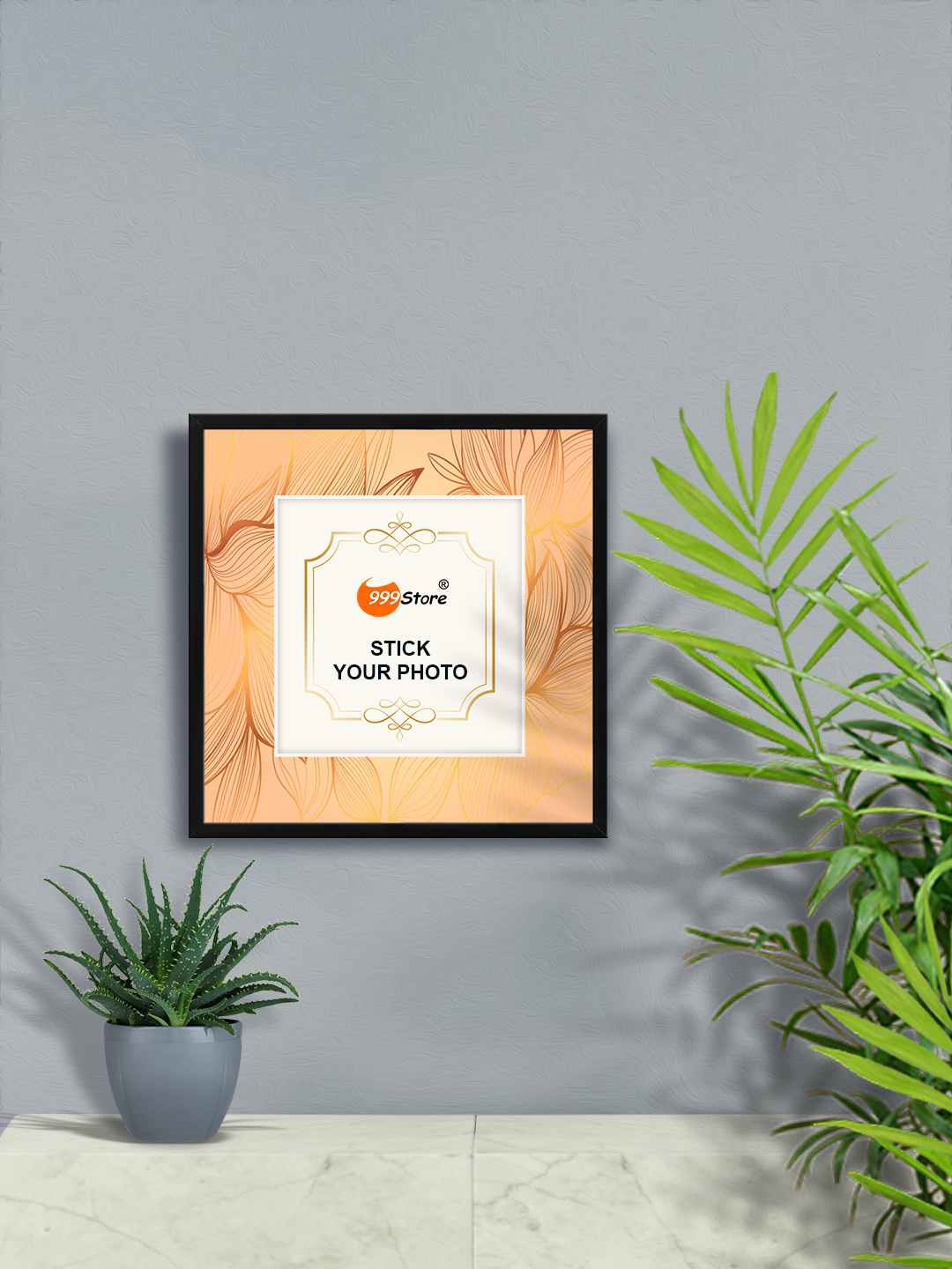 

999Store Peach Coloured & Gold Toned Printed Wall Photo Frame