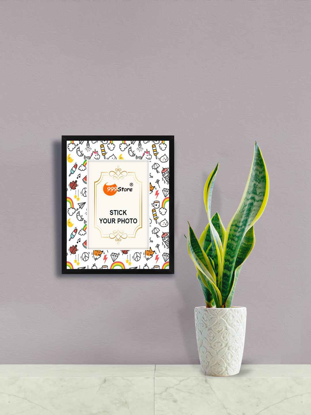 

999Store White & Black Unicorn Peace Printed Wall Photo Frame