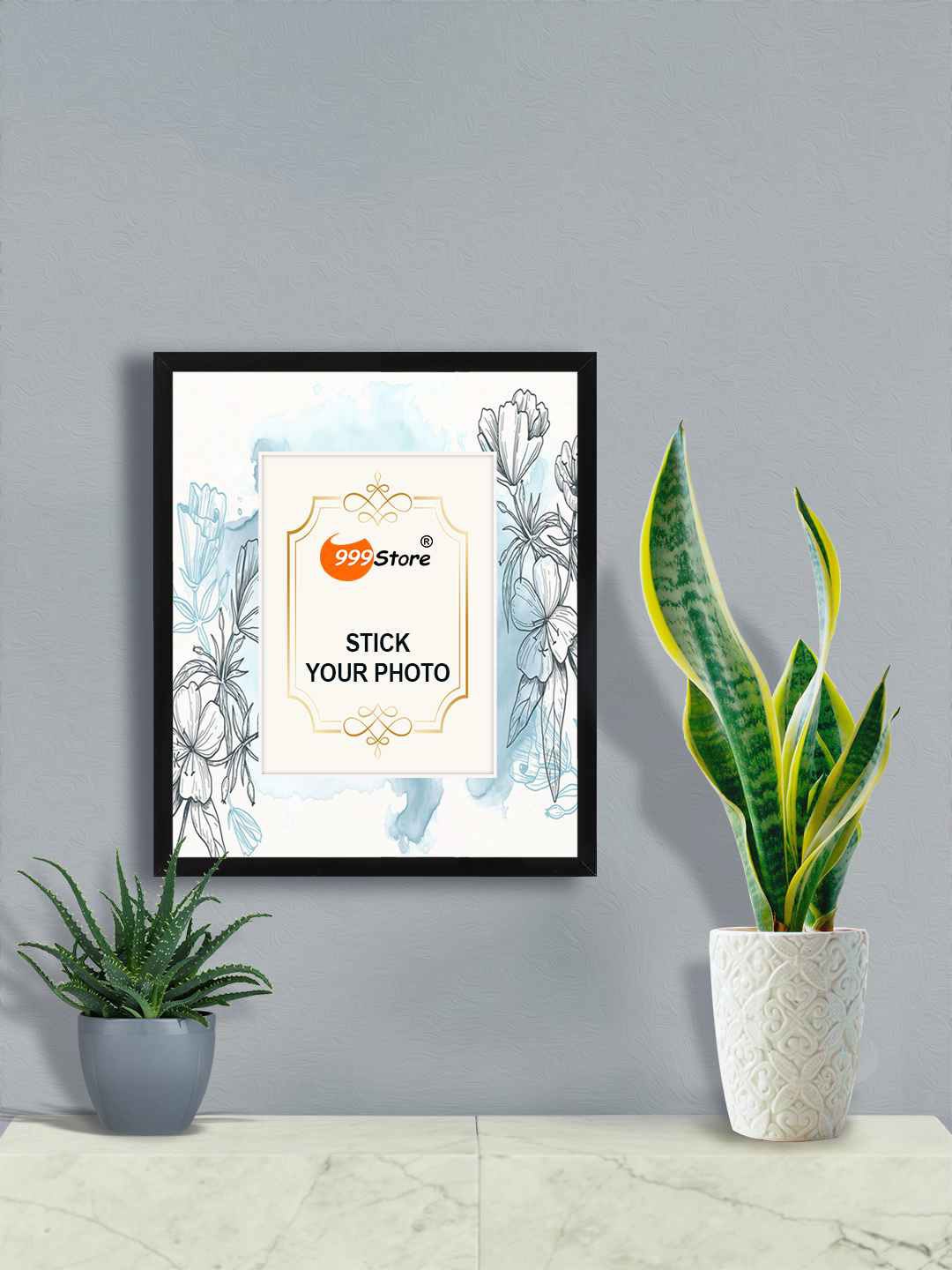 

999Store White & Blue Floral Printed Wall Photo Frame