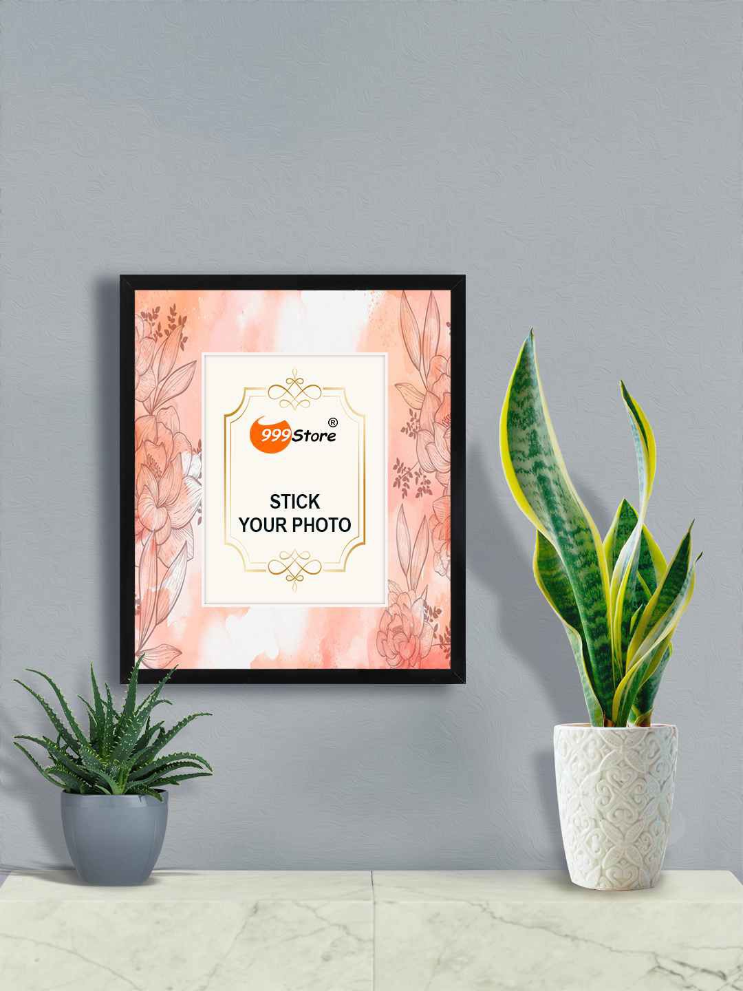 

999Store Brown & White Orchid Flower With Leaf Printed Wall Photo Frame