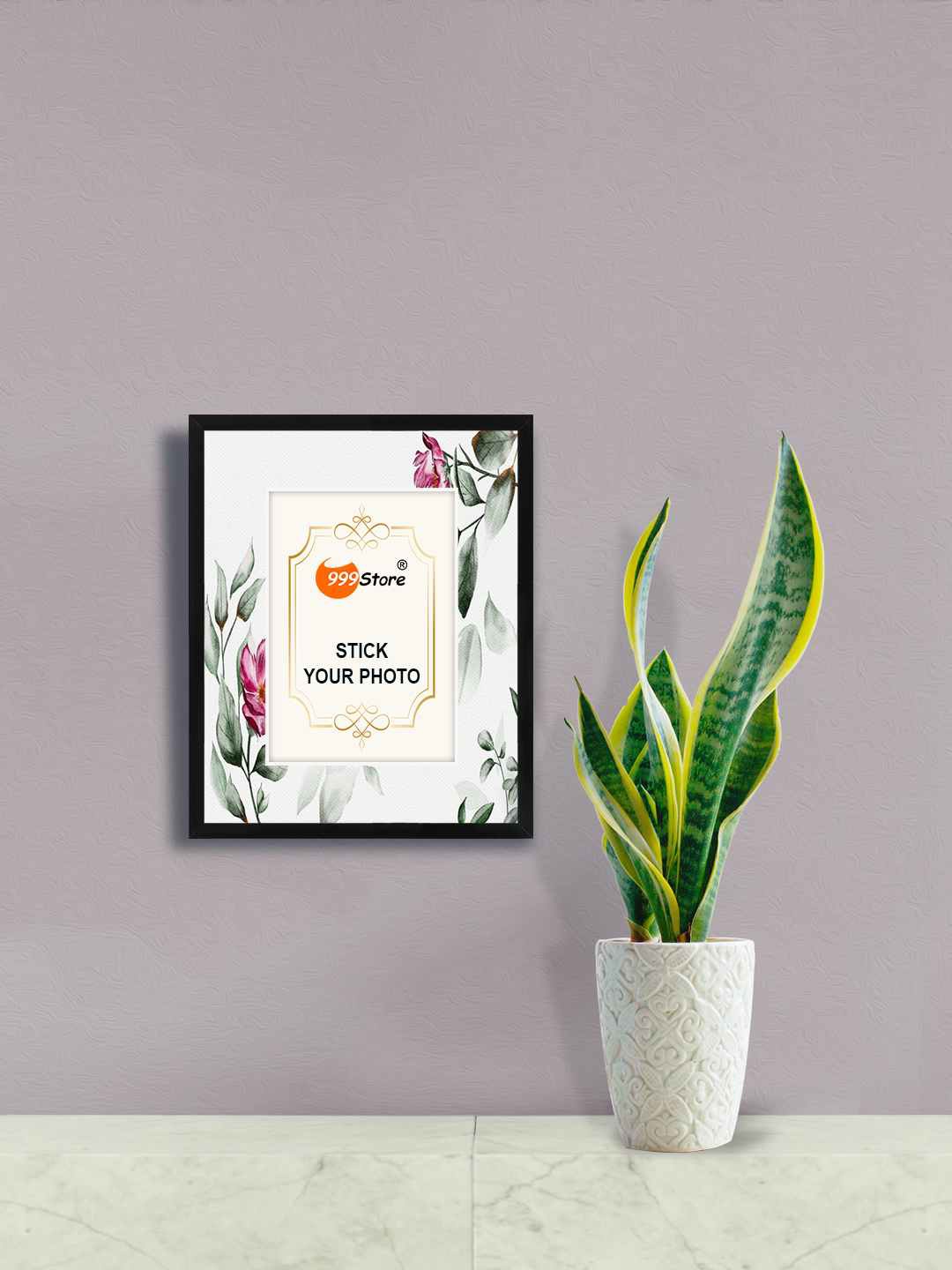 

999Store Black Flower With Leaf Printed Wall Hanging Photo Frame