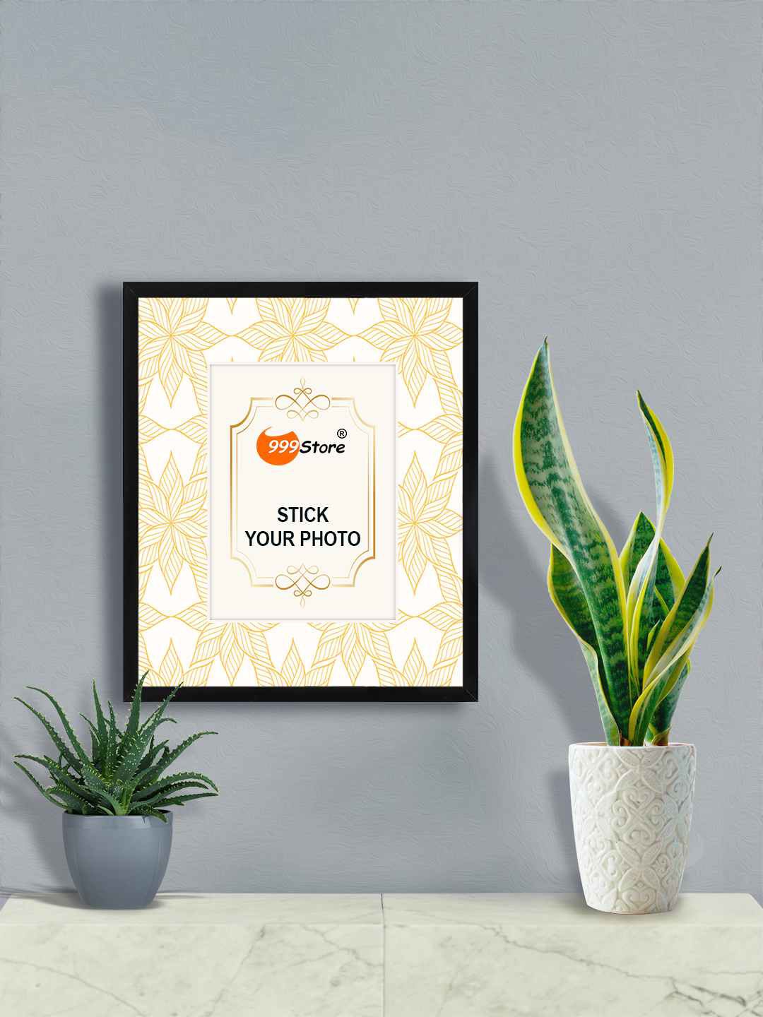 

999Store White & Gold-Toned Flower Printed Wall Photo Frame