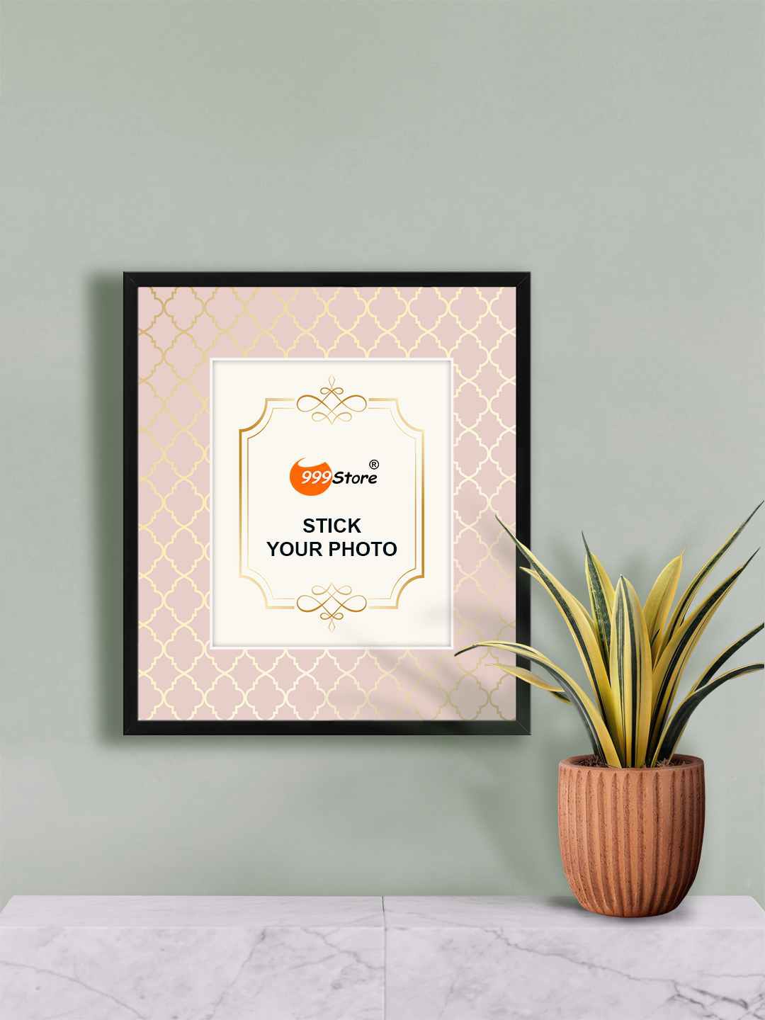 

999Store Gold Toned & Pink Printed Wall Photo Frame