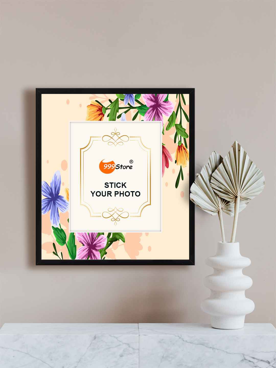 

999Store Beige & Black Flower Printed Wall Hanging Photo Frame