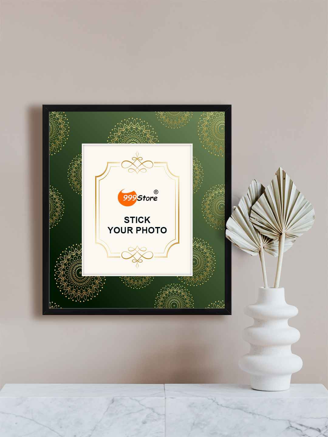 

999Store Green & White Mandala Pattern Printed Wall Photo Frame