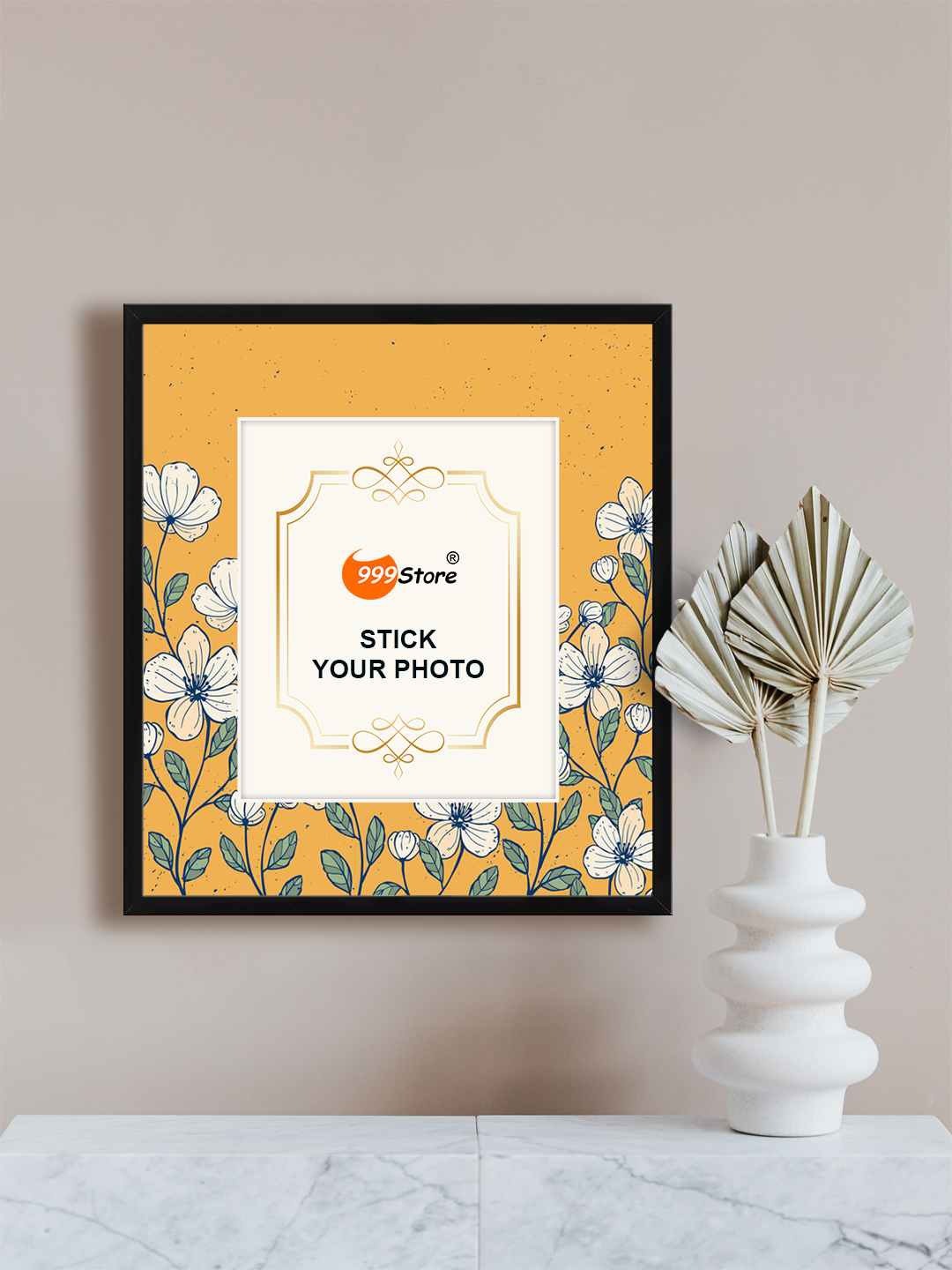 

999Store Yellow & Blue Cherry Blossom Flower Printed Wall Photo Frame