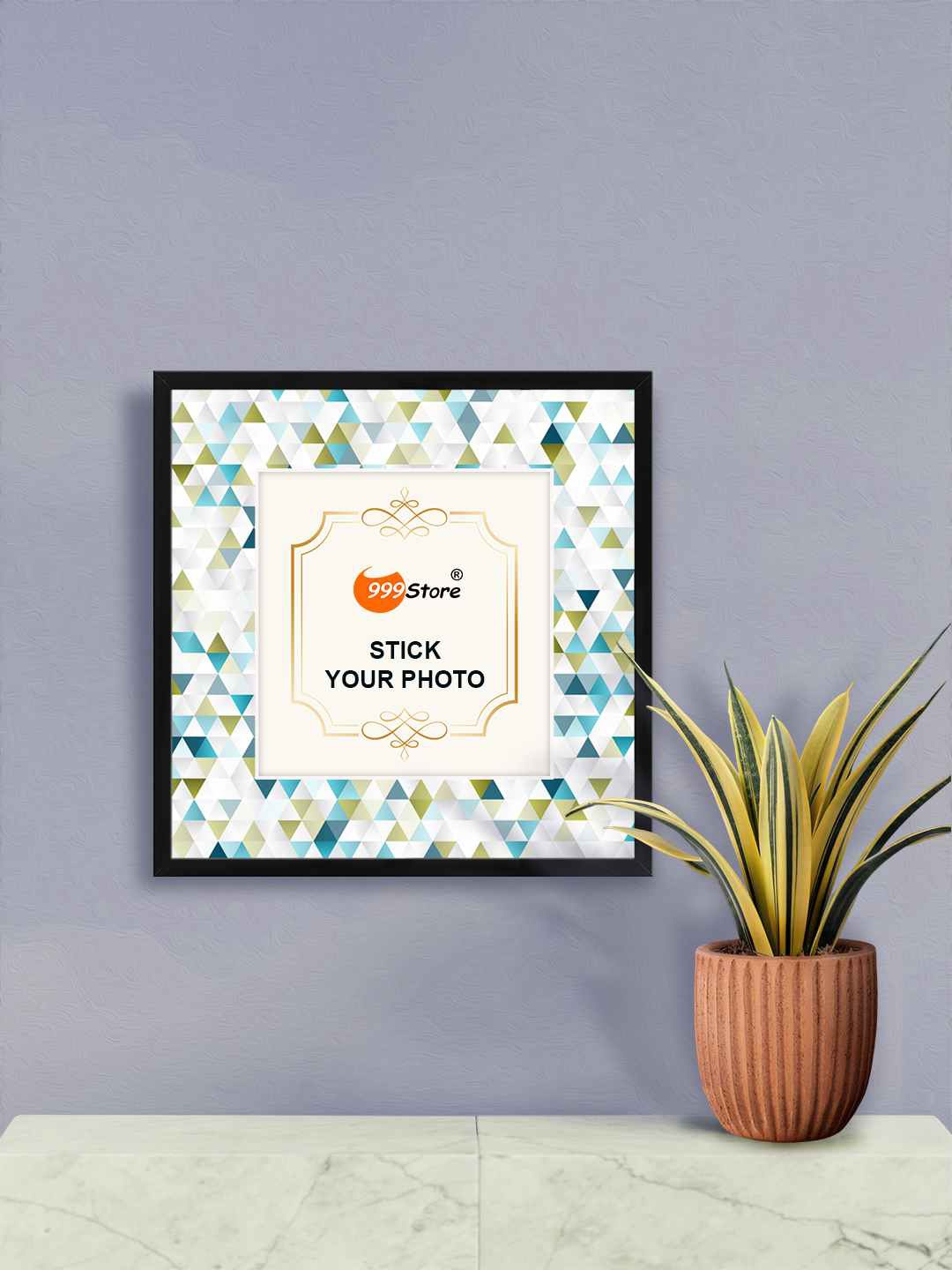 

999Store Blue & White Triangle Printed Wall Photo Frame