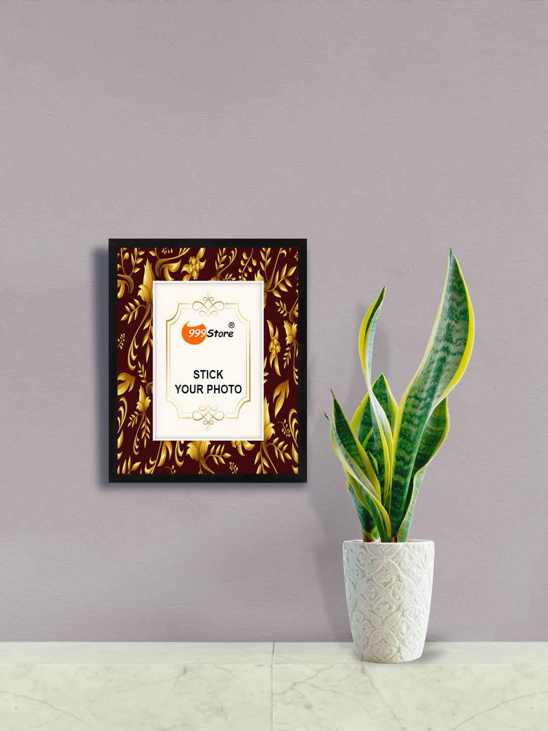 

999Store Brown & Gold Toned Printed Wall Photo Frame