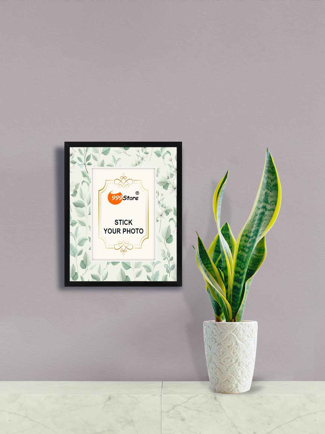 

999Store White & Green Leaves Printed Wall Photo Frame