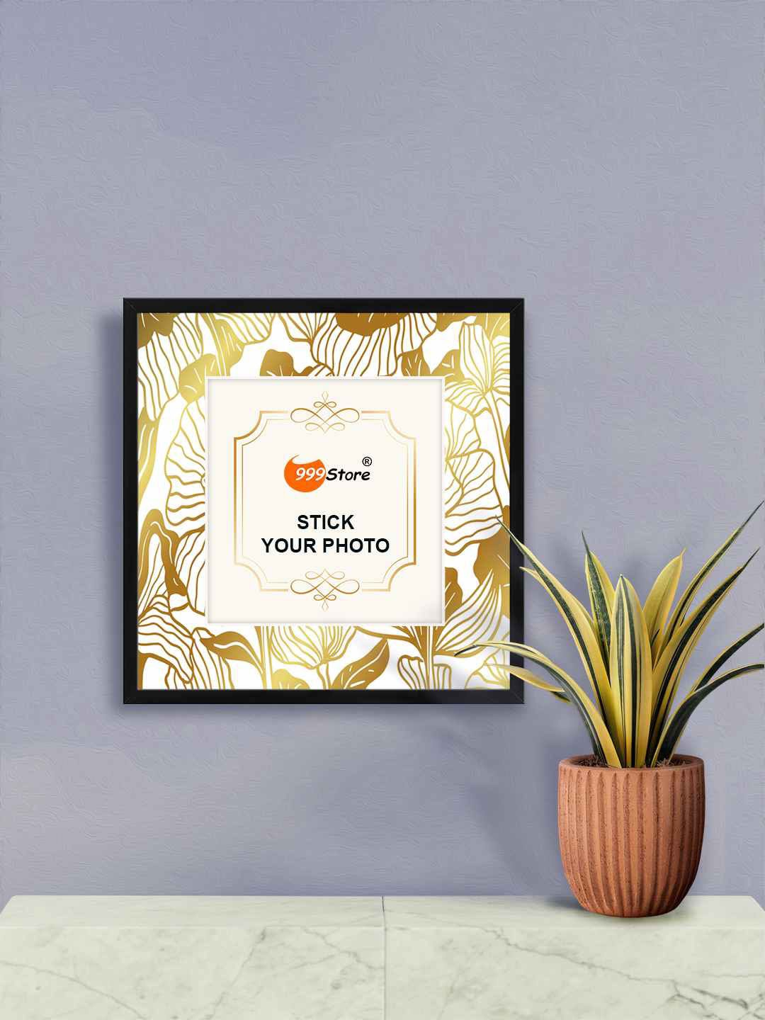 

999Store Beige & Gold Toned Leaves Printed Wall Photo Frame