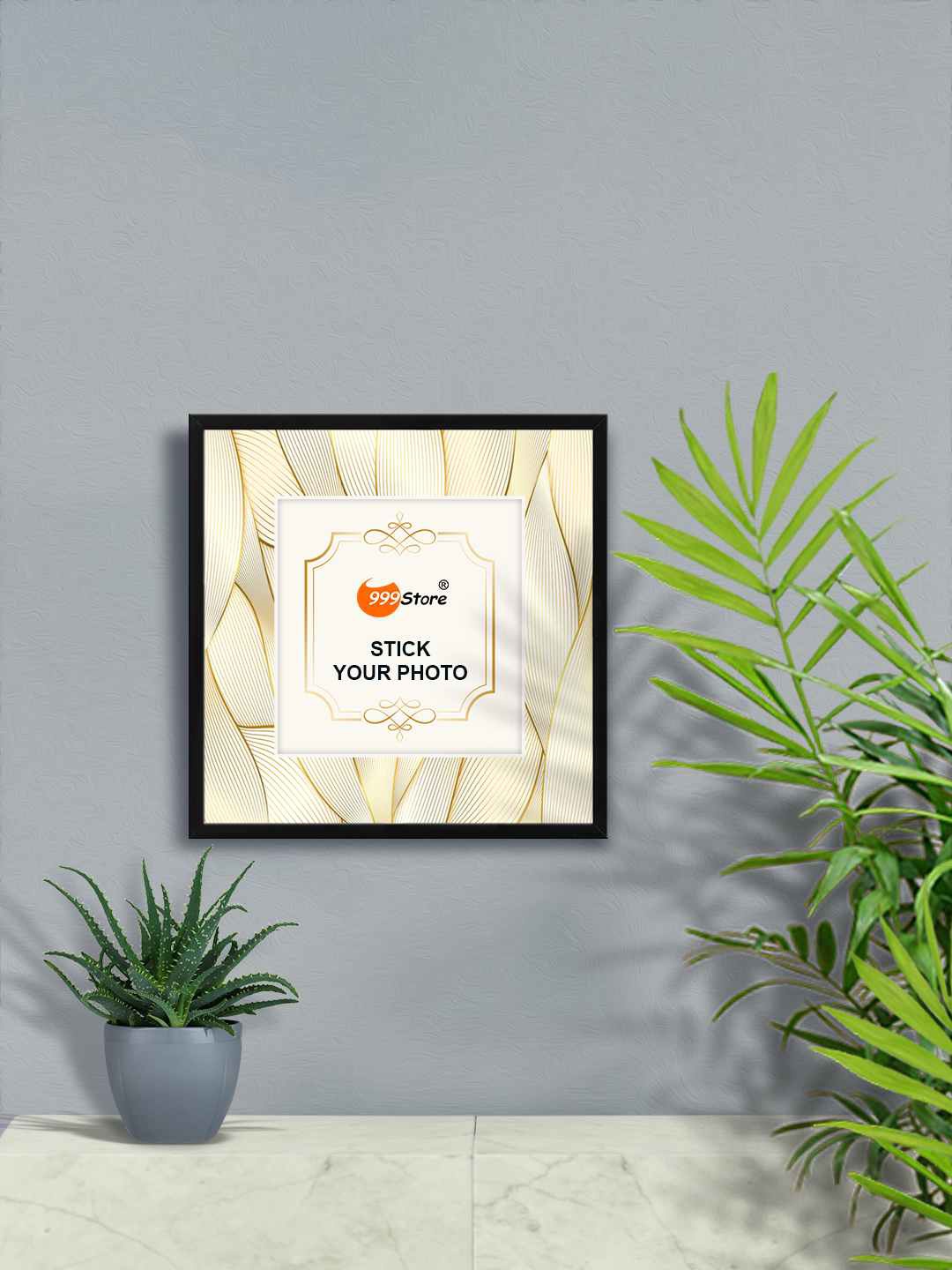 

999Store Beige & Gold Toned Printed Wall Photo Frame