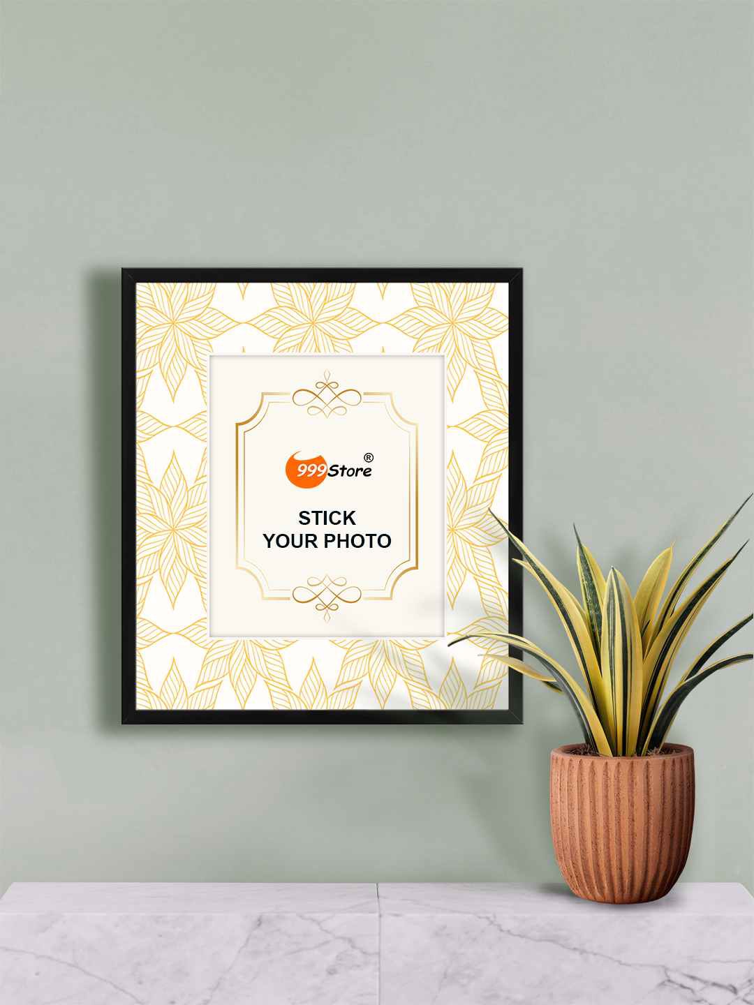 

999Store Gold-Toned & White Flower Printed Wall Photo Frame