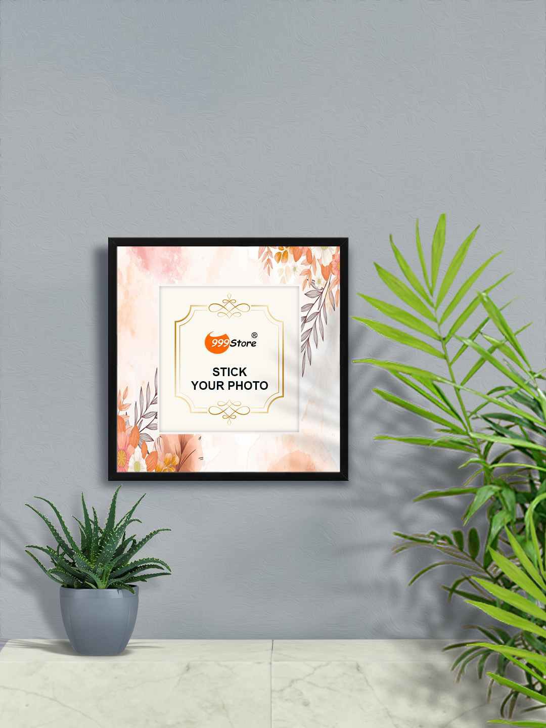 

999Store White & Pink Leaves Printed Wall Photo Frame