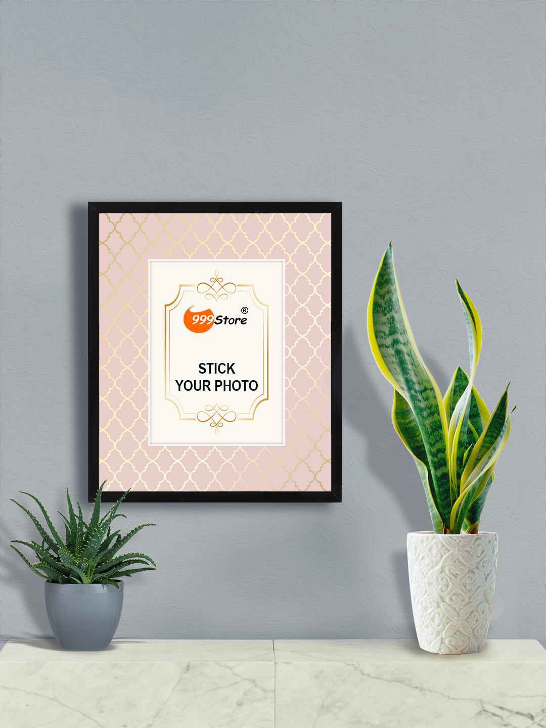 

999Store Peach Coloured & Gold Colored Printed Photo Frame