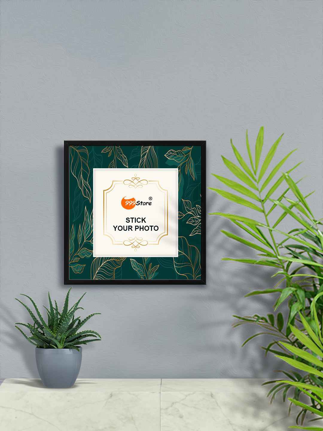 

999Store Green & Gold Toned Leaves Printed Wall Hanging Photo Frame