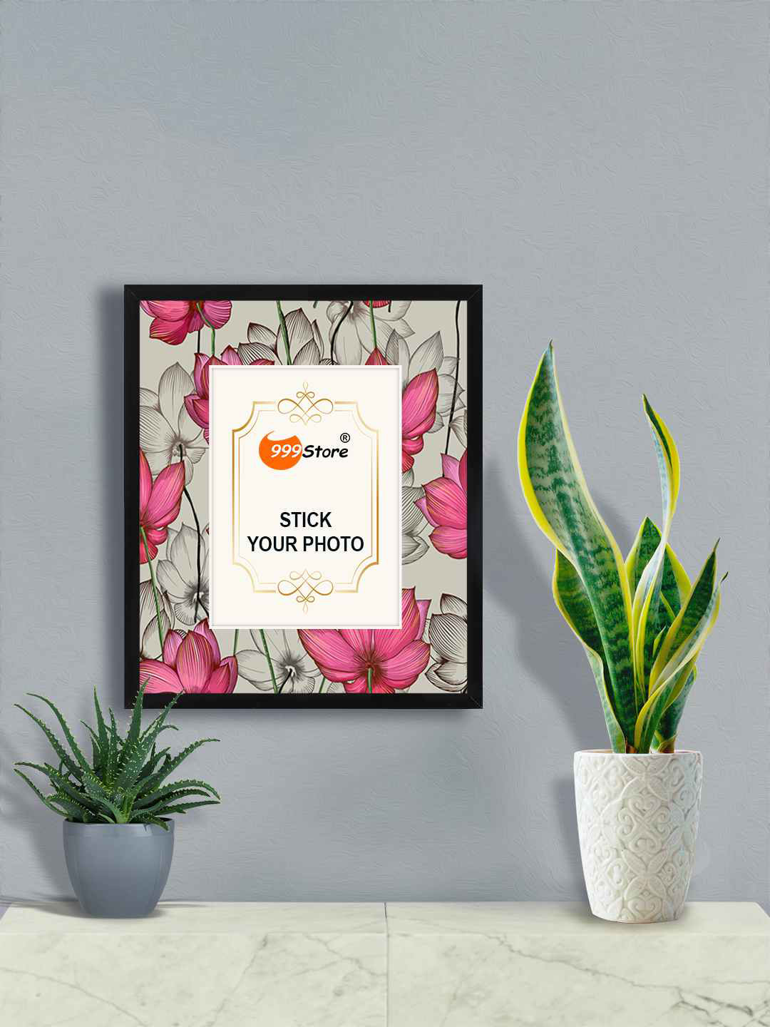 

999Store Grey & Pink Lotus Flower Printed Wall Photo Frame