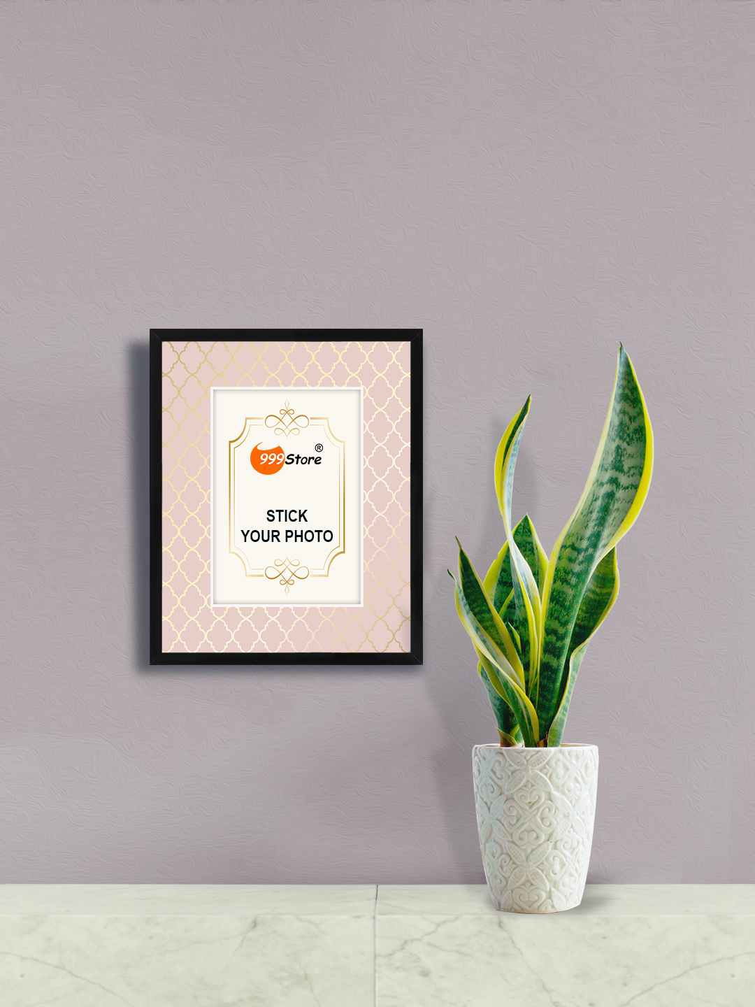 

999Store Peach Coloured & Gold Toned Printed Wall Photo Frame