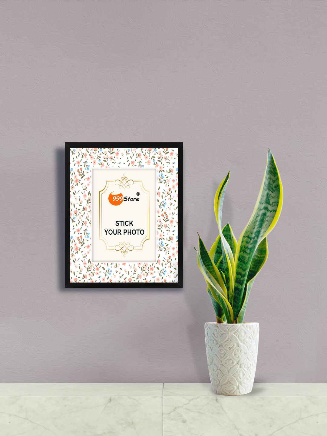 

999Store White & Green Floral Printed Wall Photo Frame