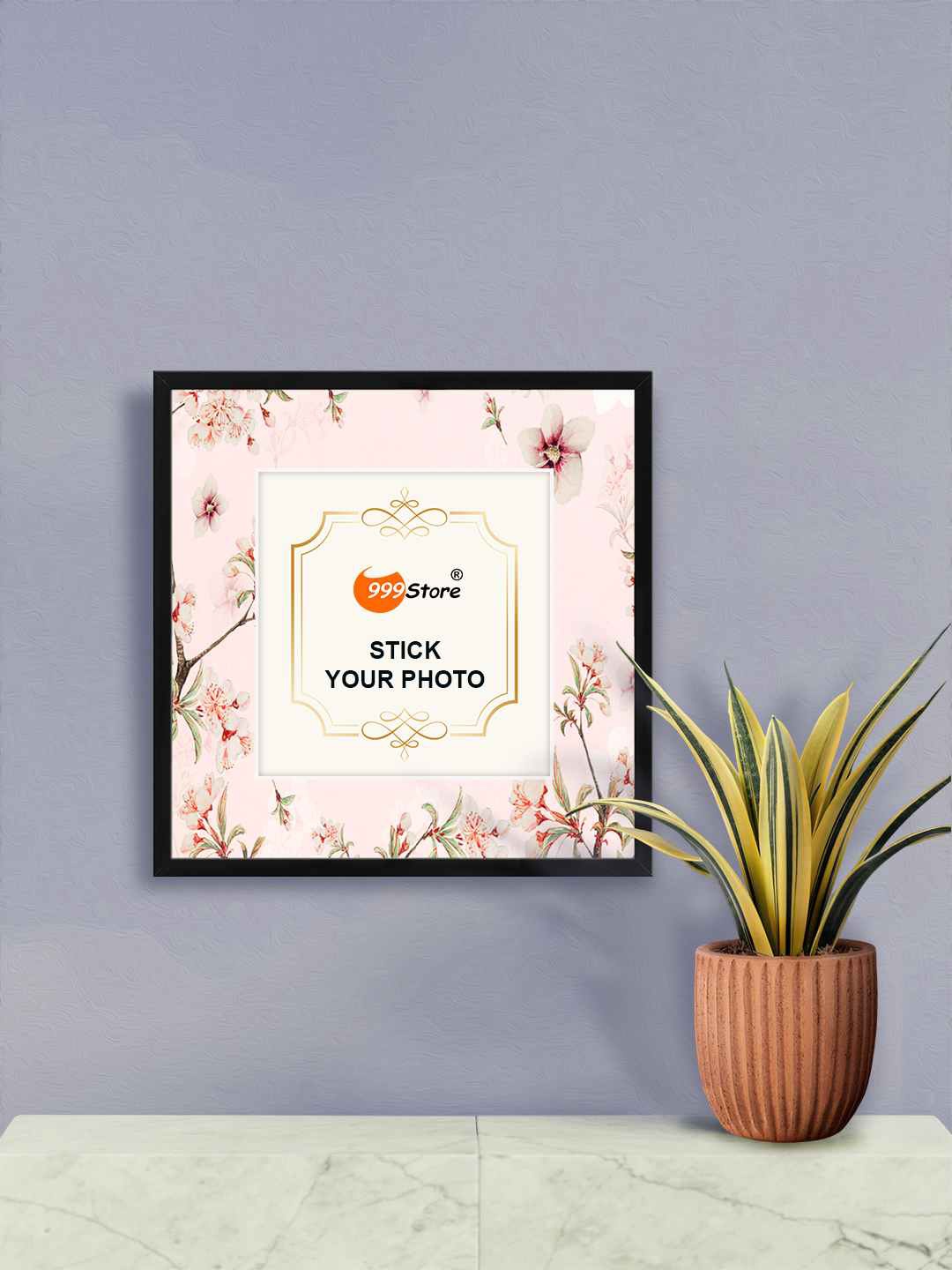 

999Store Pink & White Cherry Blossom With Leaf Printed Wall Hanging Photo Frame