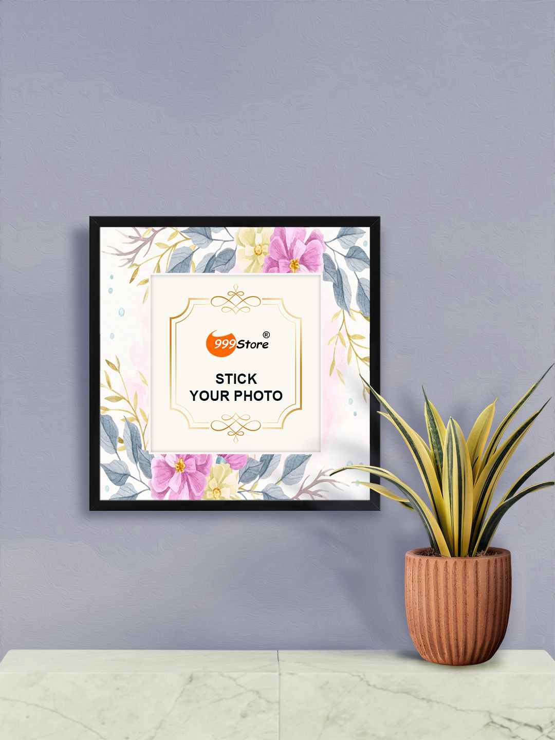 

999Store White & Purple Flower With Leaf Printed Wall Photo Frame