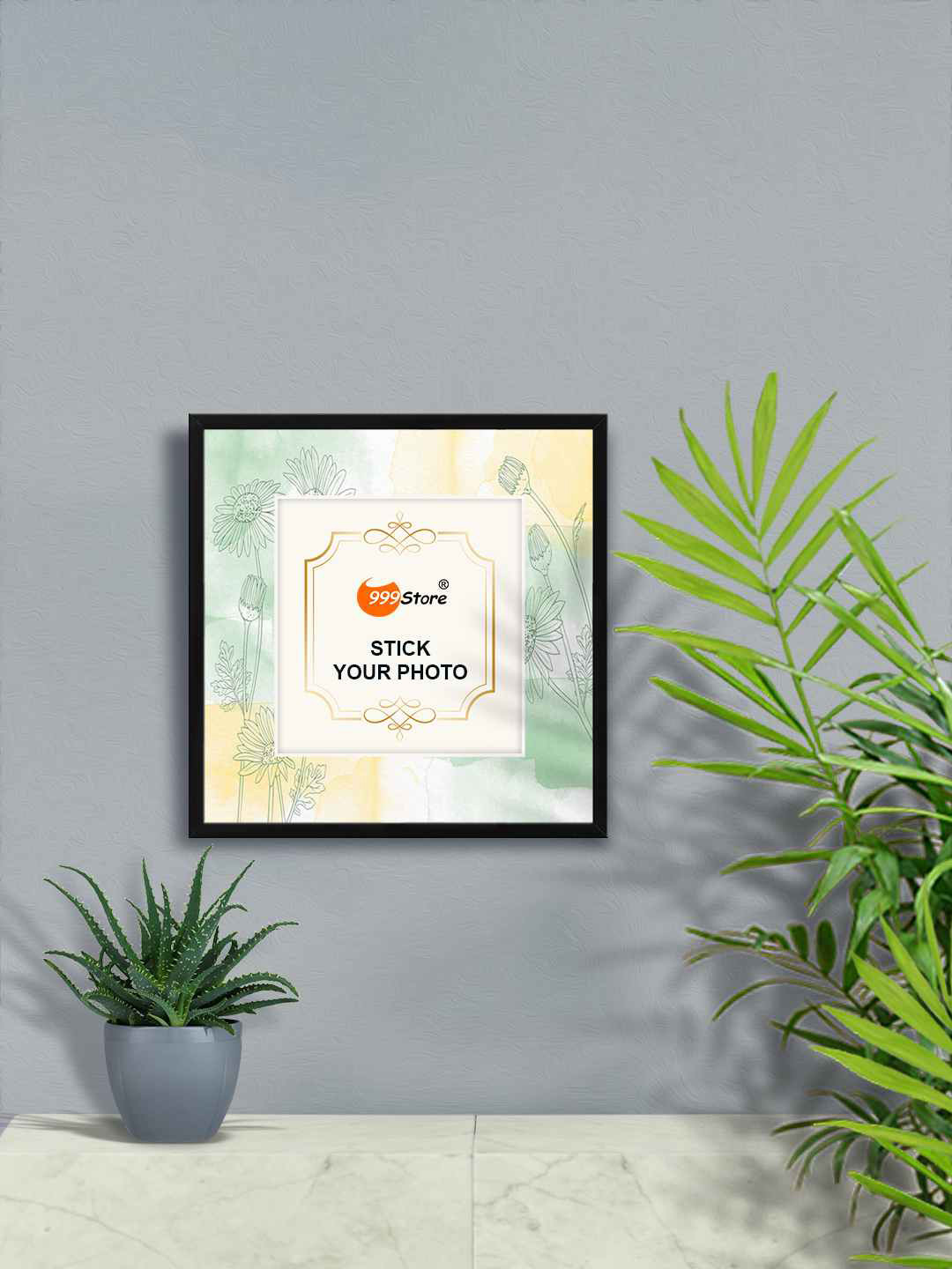 

999Store Green & Yellow Sunflower With Leaf Printed Wall Photo Frame