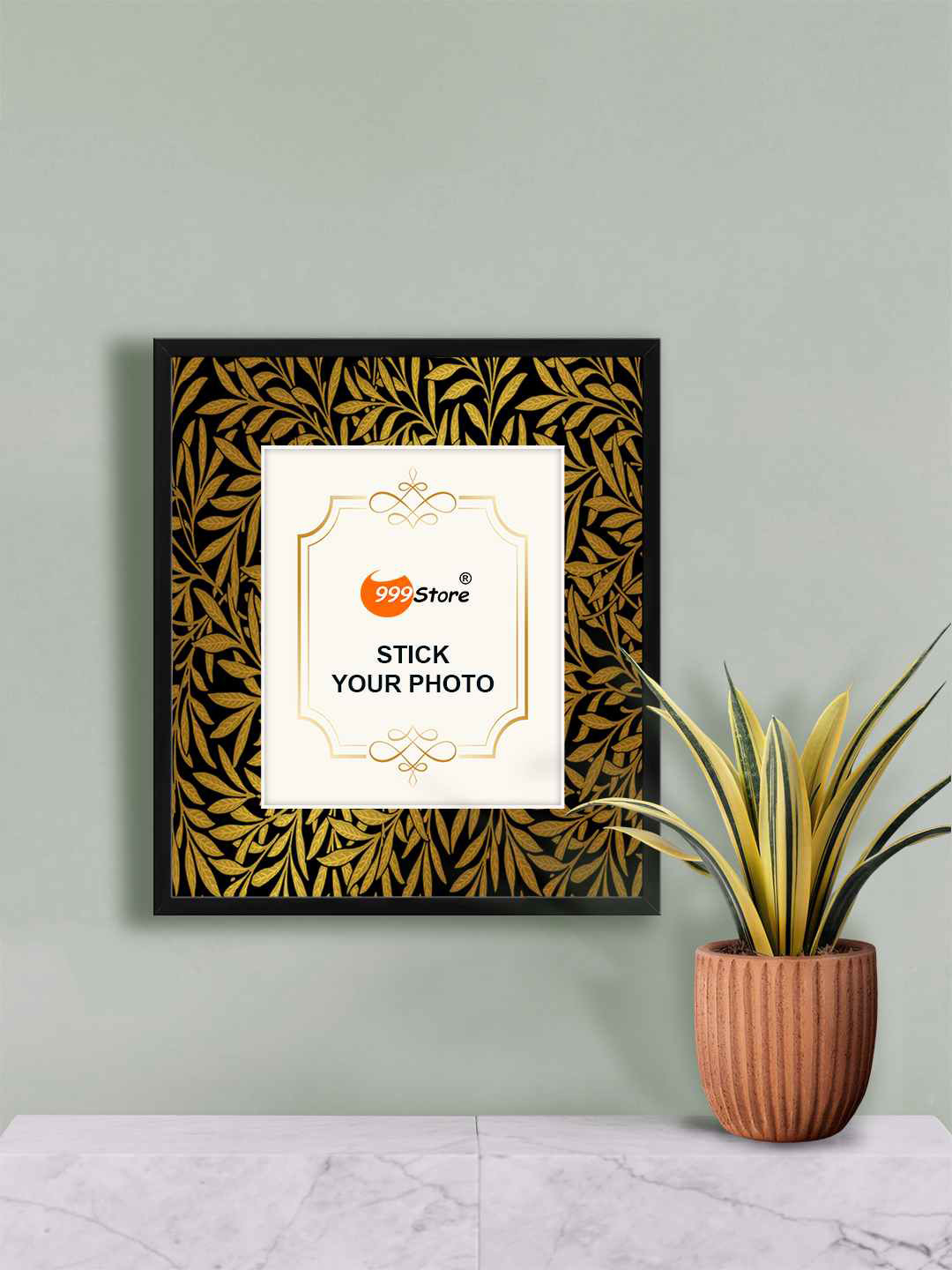 

999Store Black & Gold Toned Leaves Printed Photo Frame