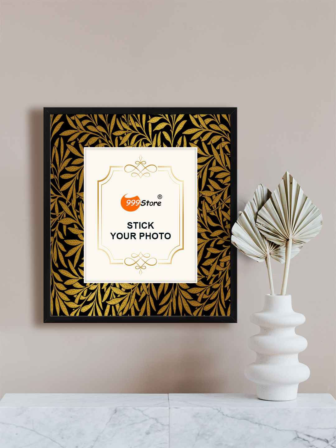 

999Store Black & Gold Toned Leaves Printed Photo Frame