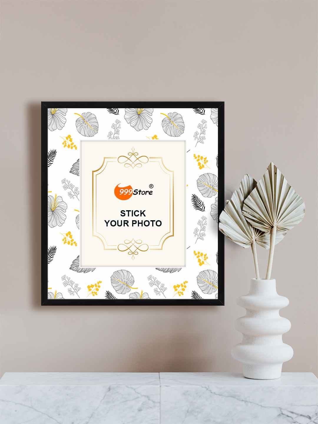 

999Store White & Black Flower With Leaf Printed Wall Hanging Photo Frame
