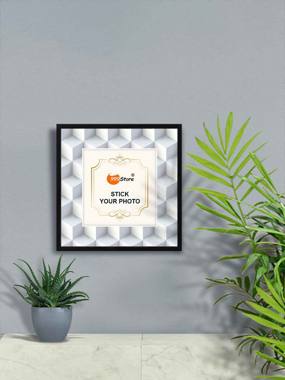 

999Store White & Grey Square Box Pattern Printed Wall Photo Frame