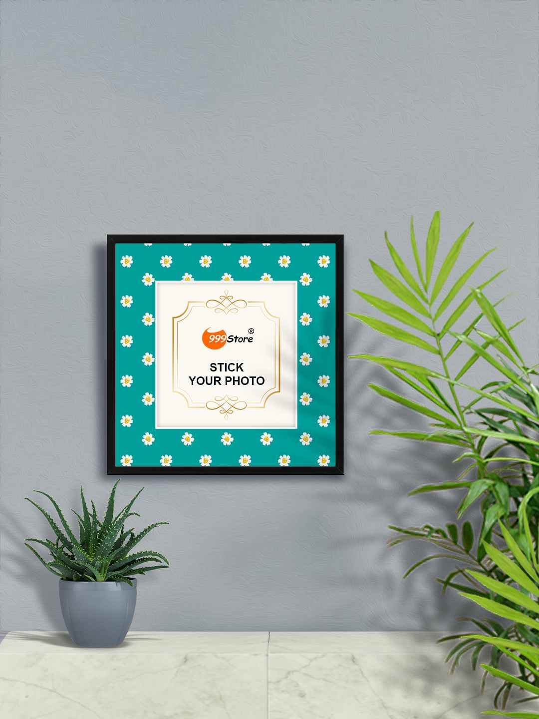 

999Store Blue & White Floral Printed Wall Photo Frame