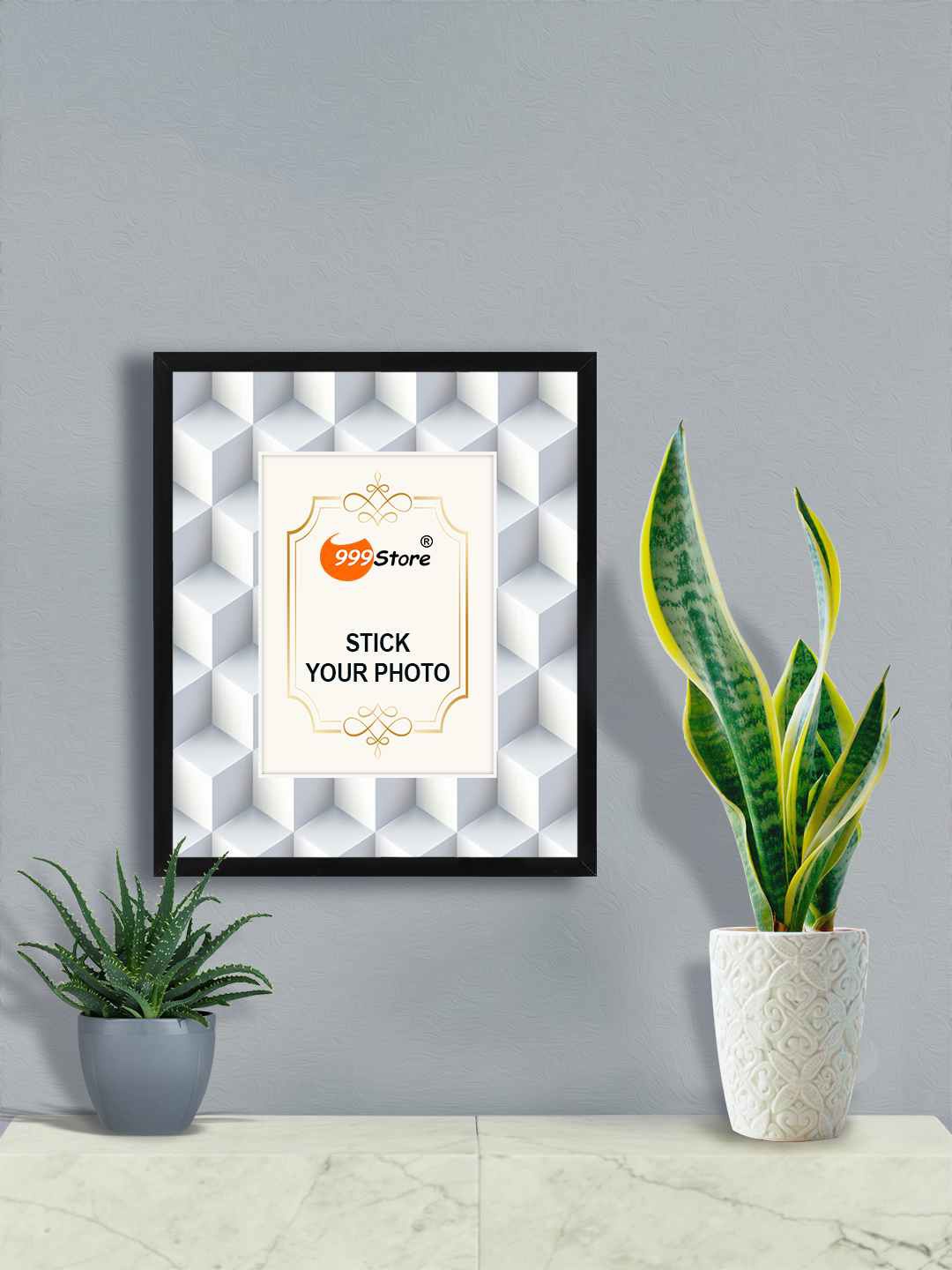 

999Store White & Black Square Box Printed Photo Frame