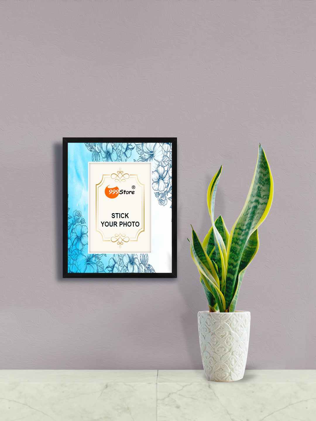 

999Store Blue & White Flower With Leaves Printed Wall Hanging Photo Frame