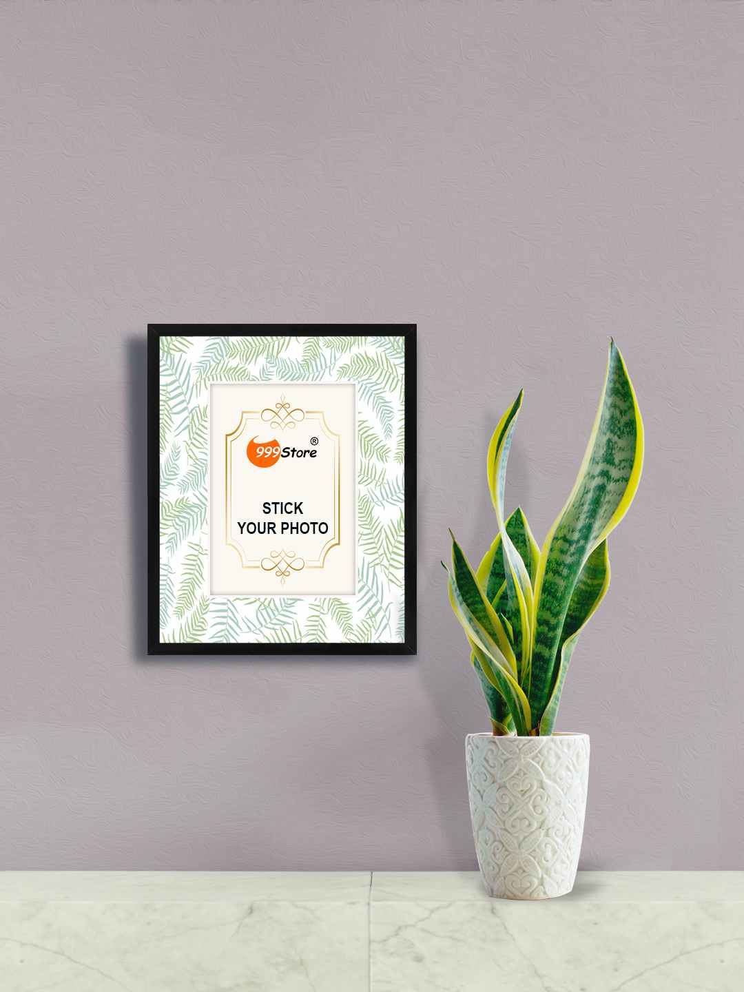 

999Store White & Green Leaves Printed Wall Photo Frame