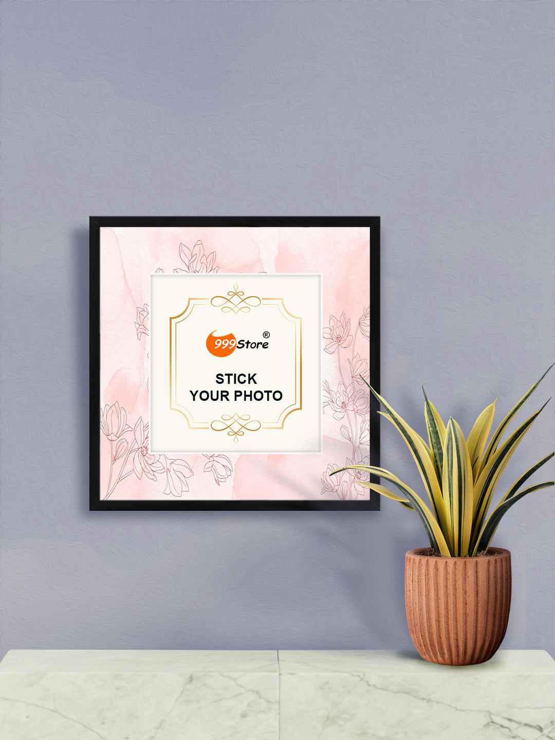 

999Store Pink & Brown Lily Flower Printed Photo Frame