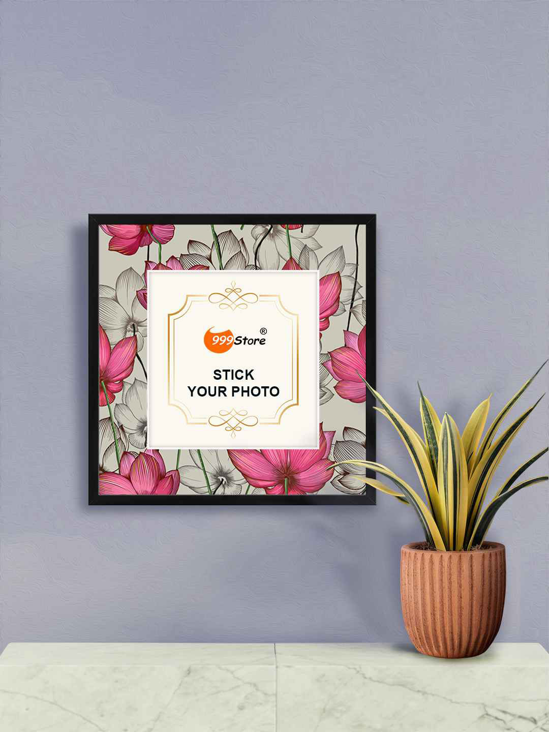 

999Store Pink & White Lotus Flower Printed Wall Hanging Photo Frame