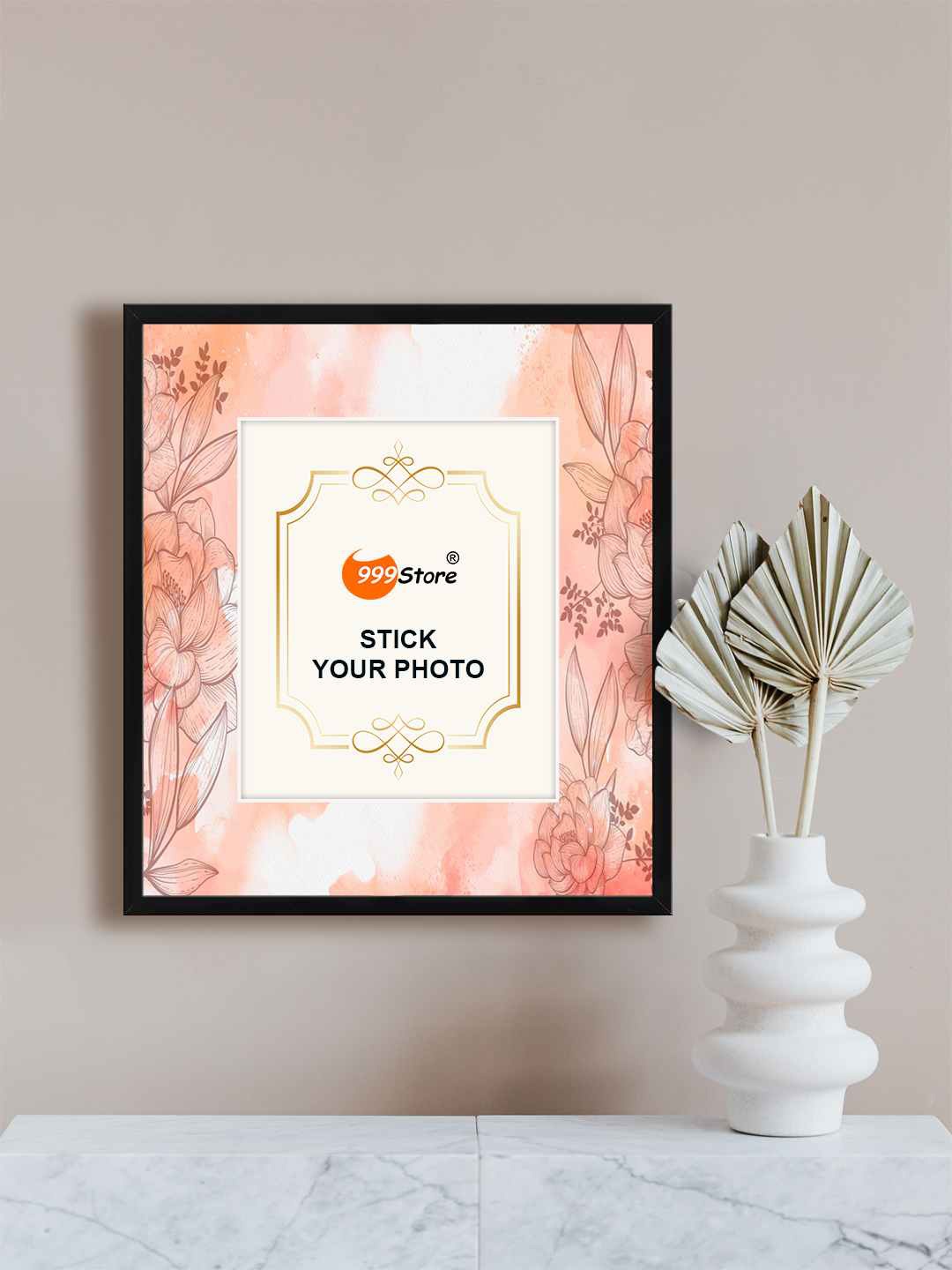 

999Store Brown & White Orchid Flower With Leaf Printed Wall Photo Frame