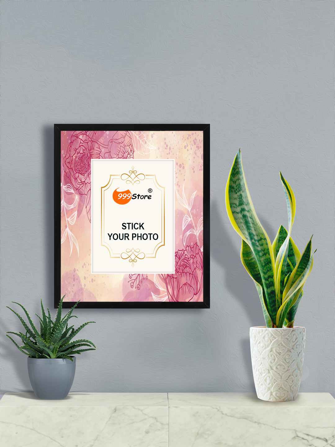 

999Store Pink & Peach Coloured Floral Printed Wall Photo Frame