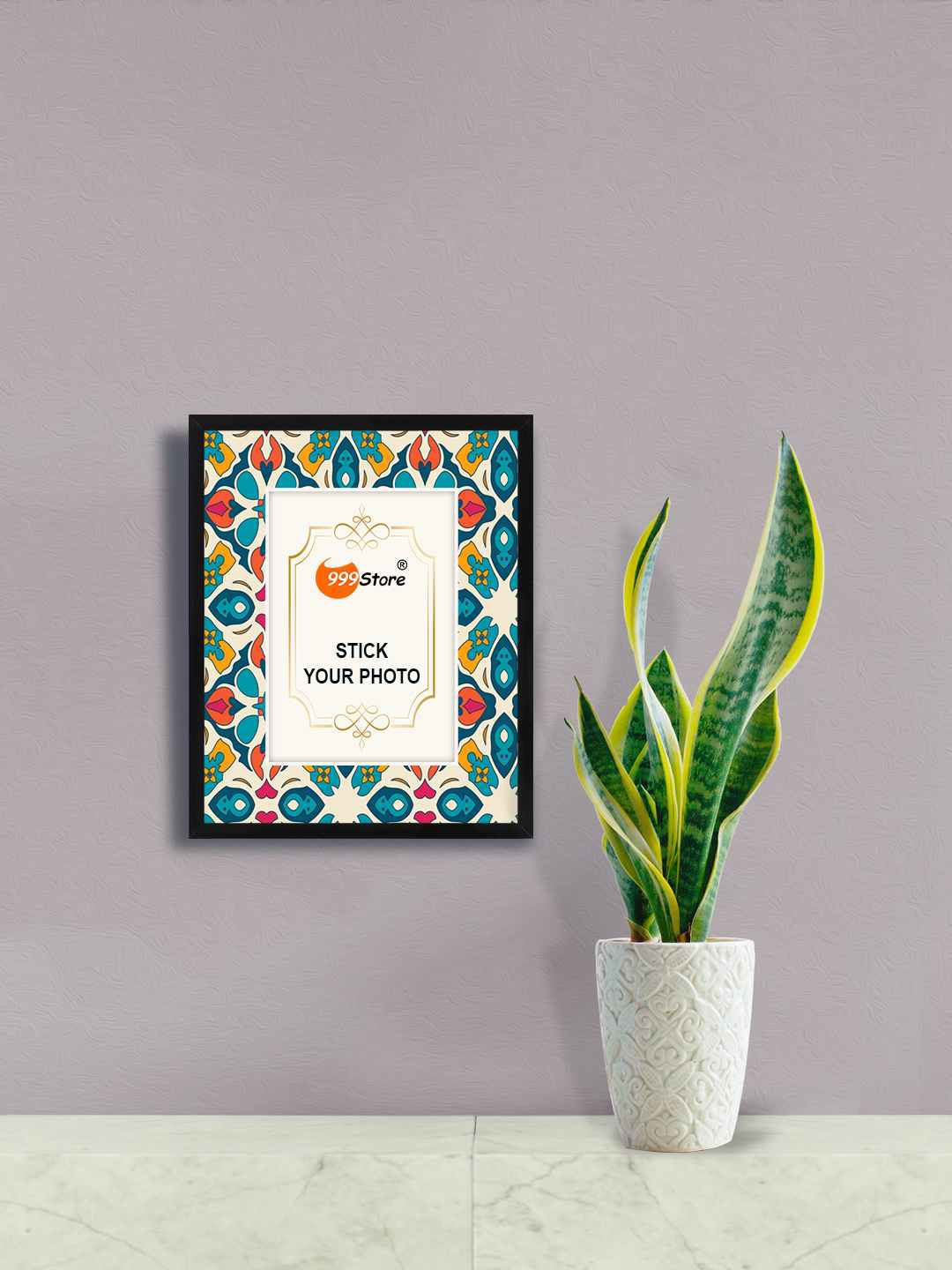 

999Store White & Blue Arabic Floral Printed Wall Hanging Photo Frame