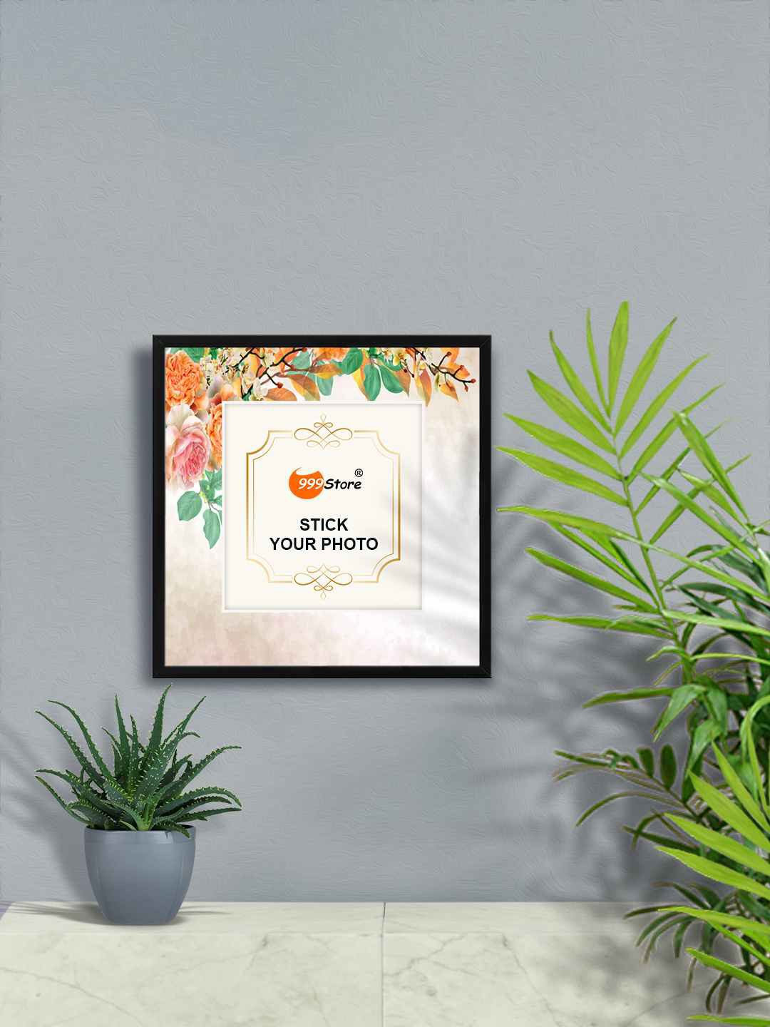 

999Store White & Green Flower With Leaf Printed Wall Hanging Photo Frame