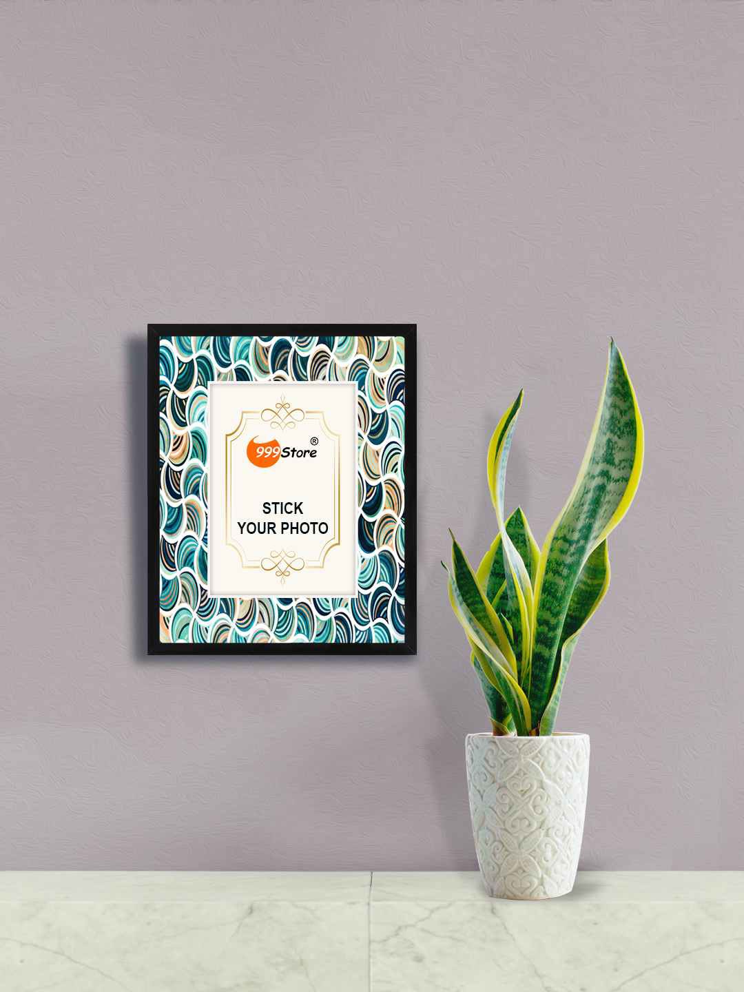 

999Store White & Green Abstract Printed Wall Hanging Photo Frame