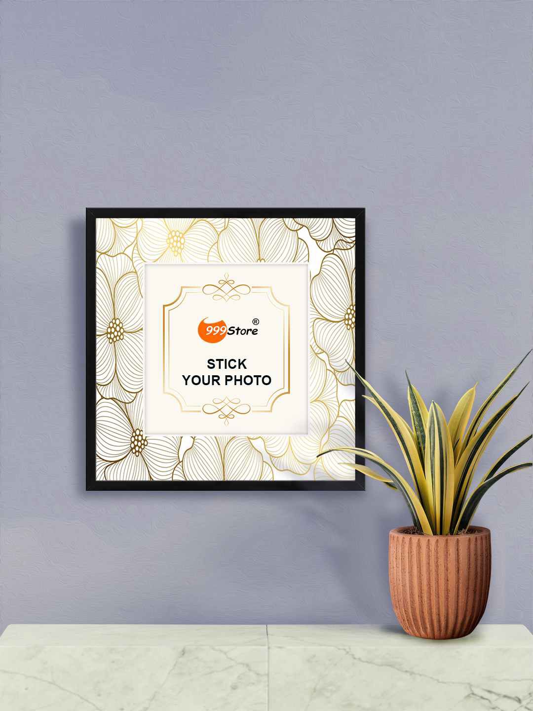 

999Store Beige & Gold Toned Flower Printed Wall Hanging Photo Frame