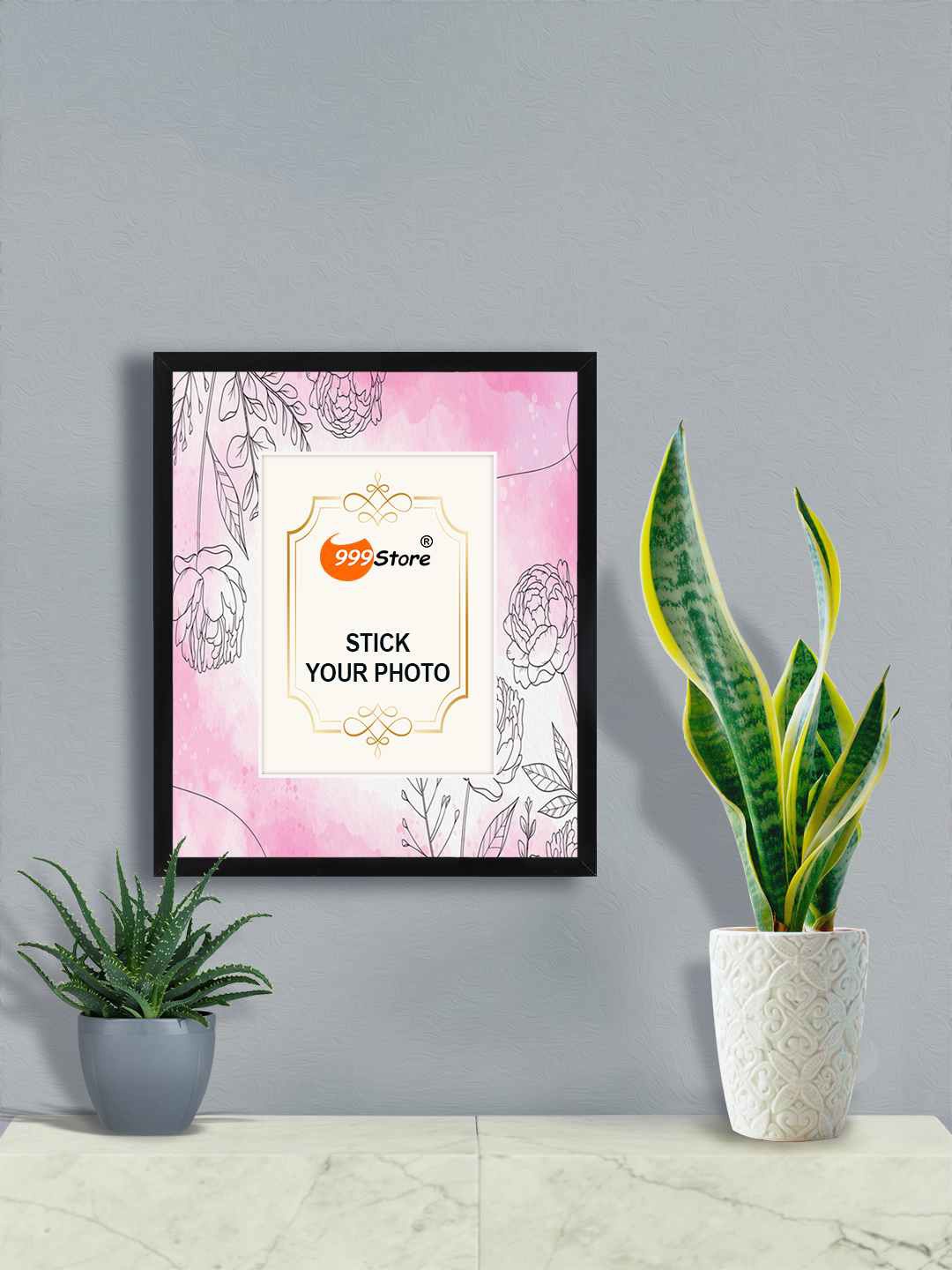 

999Store Pink & Black Roses Printed Wall Hanging Photo Frame