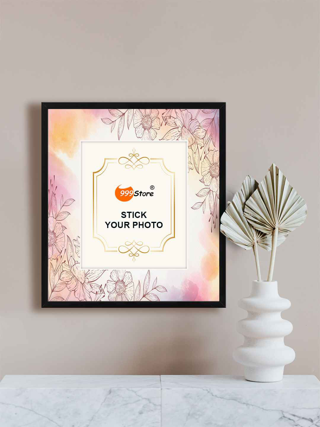 

999Store Brown & Pink Flower With Leaf Printed Photo Frame