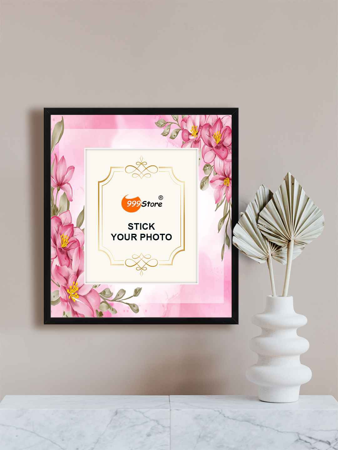 

999Store Pink & White Floral Printed Photo Frame