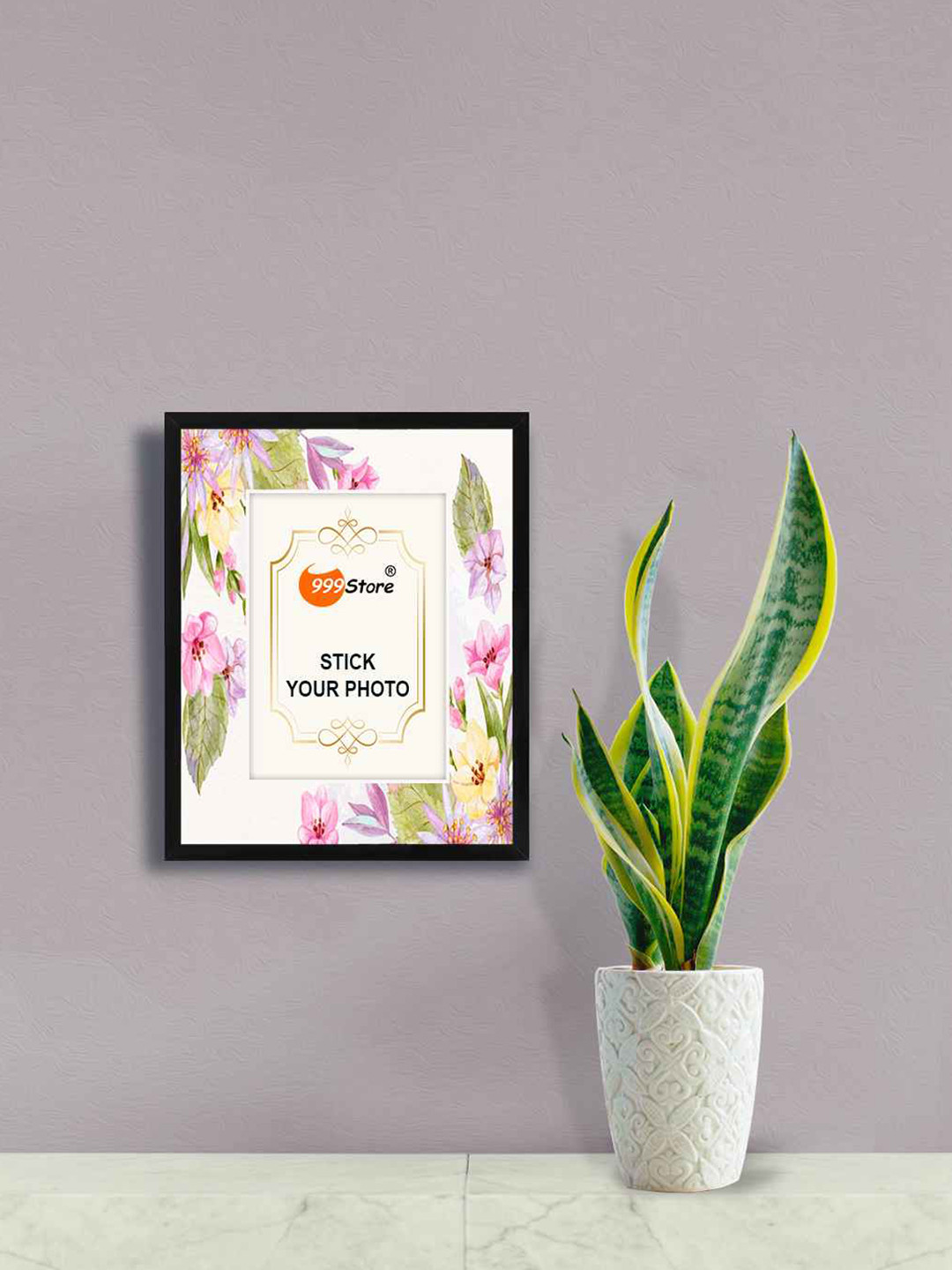 

999Store White & Green Floral Printed Wall Photo Frame