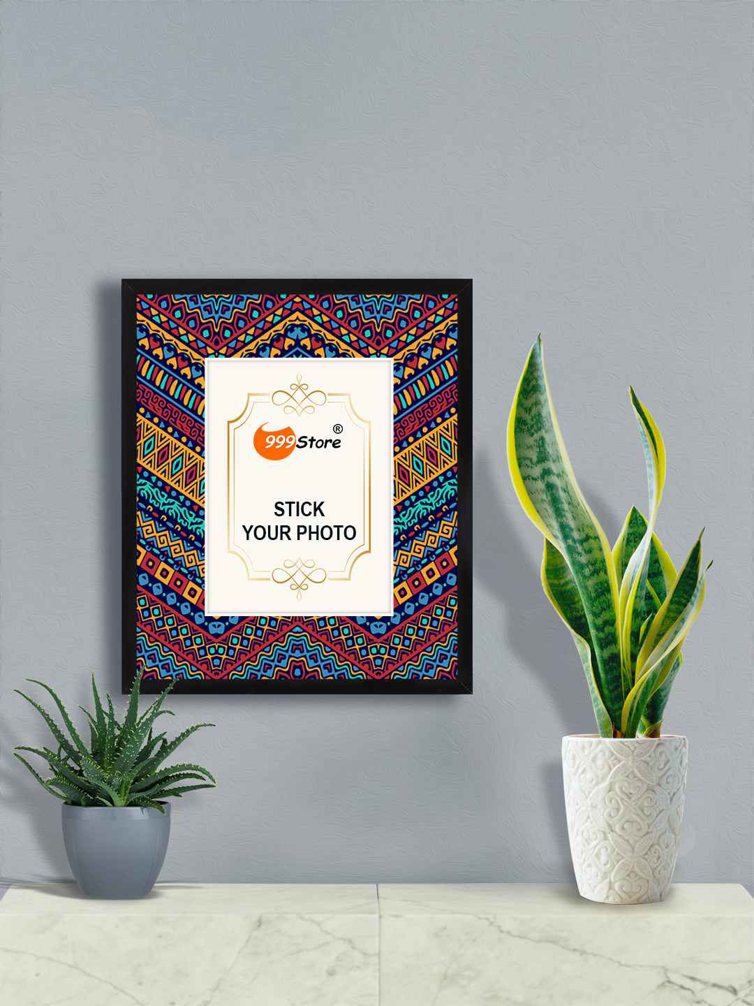 

999Store Red & Yellow Traditional Indian Mandala Printed Fiber Photo Frame