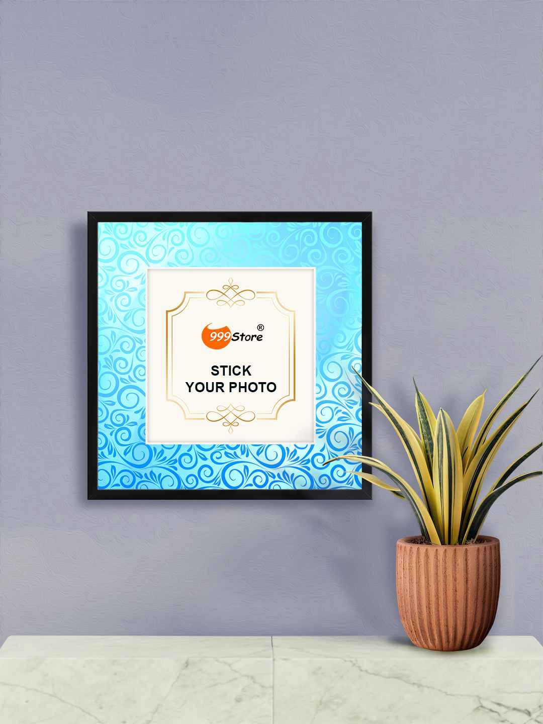 

999Store Blue & Black Swirl Ornament Printed Wall Photo Frame